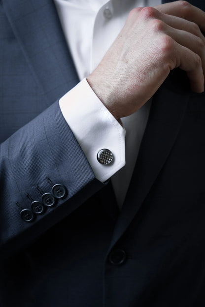 Round Cufflinks – Dark Leather