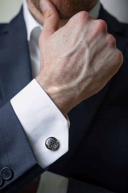 Round Cufflinks – Dark Leather